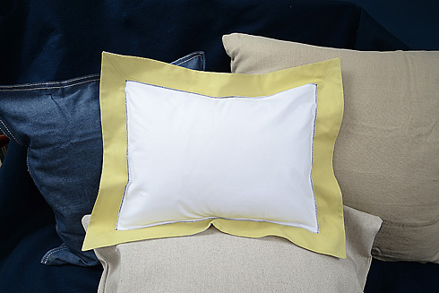 Hemstitch Baby Pillow 12" x 16". White with Chardonnay border
